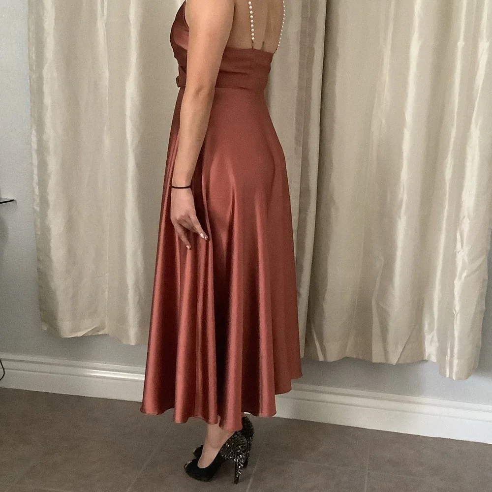 SHEIN Copper Satin Midi Dress - Picture 2 of 6